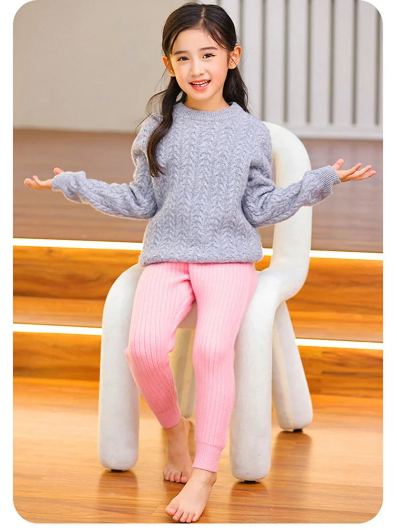 Premium 100% Merino Wool Thermal Leggings for Kids - Warm Winter Base Layer Pants for Boys & Girls