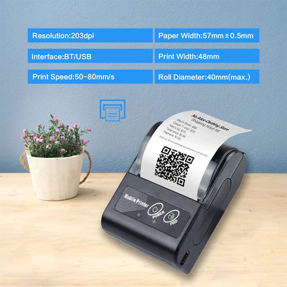 58mm Portable Mini Printer Thermal Label Printer Wireless Receipt Bluetooth Pocket Printer For Small Business/ Computers Printer