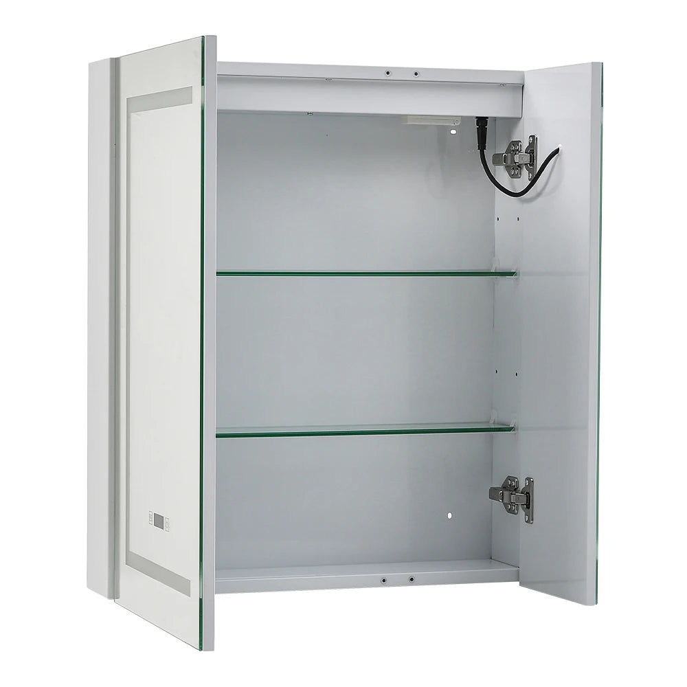 KOMORE Frameless 2-Door LED Mirror Cabinet with Clock Display & 3 Lighting Modes & Defogger Function & IP44 Waterproof