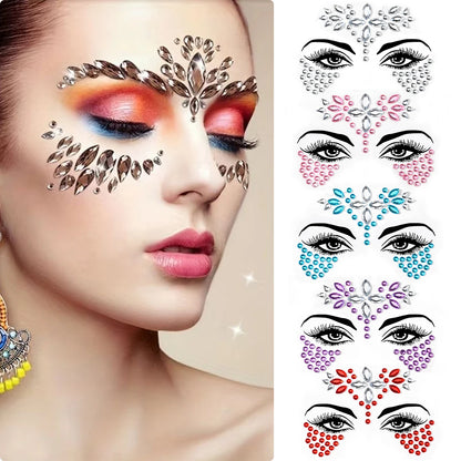 5Pcs/lot Mixed Shinying Girl Nail Glitter Face Stickers Rhinestone 3D Colorful Random Nail Face Crystal DIY Makeup Face/Body Dia