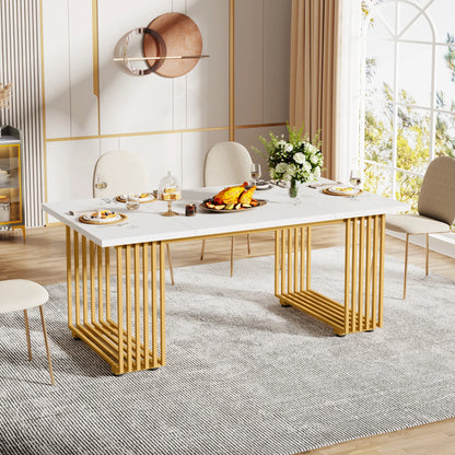 Tribesigns 63-Inch Rectangular Dining Table for 4 to 6, Modern Kitchen Table with Faux Marble Table Top, White Dinner Tables
