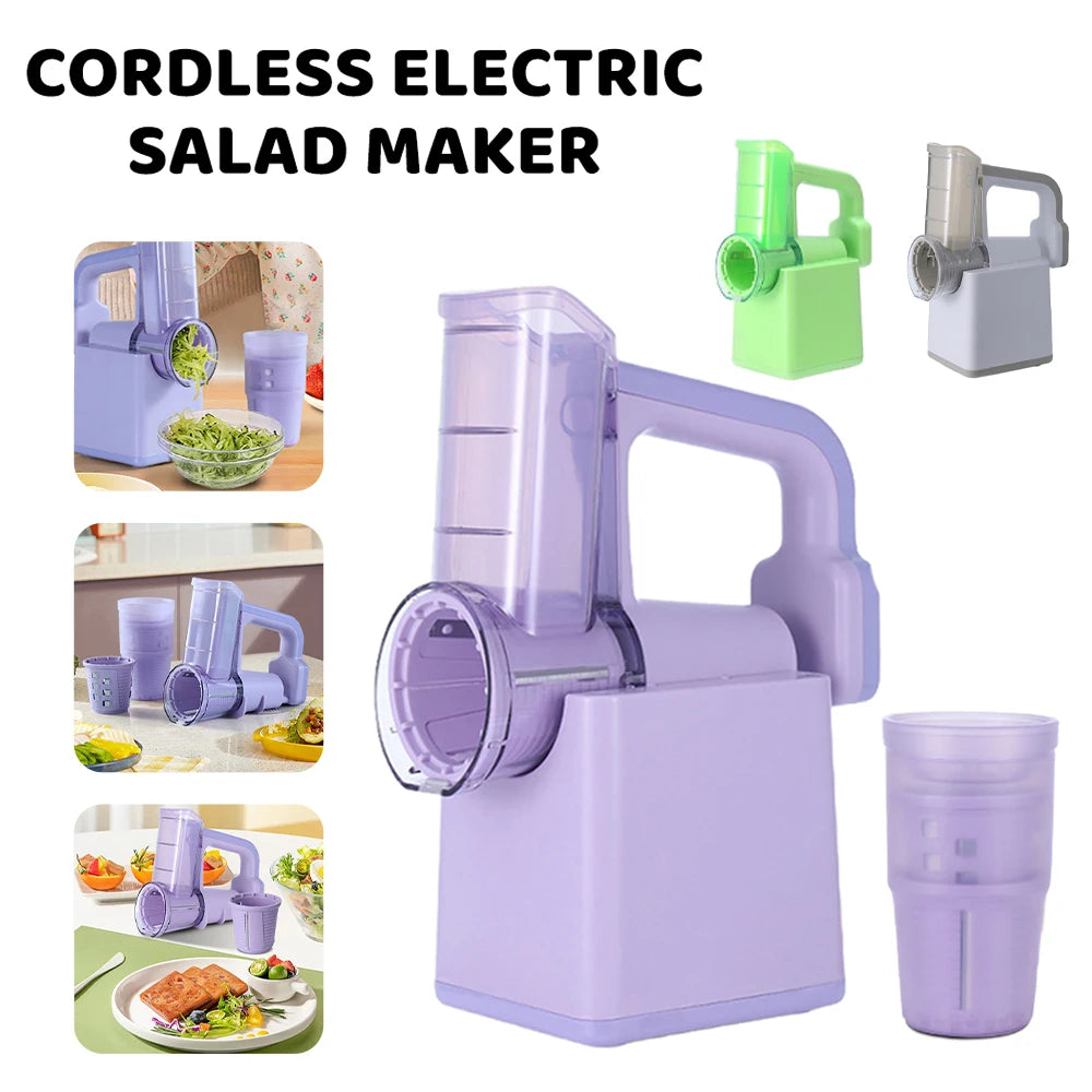 Electric Cheese Grater Portable Salad Maker With 3 Different Shapes of Blades 40W Electric Rotary Slicer Shredder ABS304