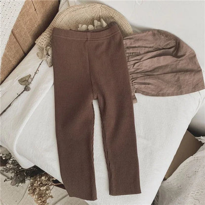 Autumn Baby Girl Leggings Solid Color Ribbed Knit Stretchy Pants 0-6Y Toddler Casual Daily Wear Pantyhose