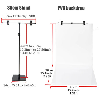 BFOLLOW 30cm T Shape Background Stand with 40cm PVC Backdrop Props for Product Photography Desk Photo Shooting Kit Studio Set