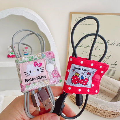 Hello Kitty Data Cable Organizer Fabric Sanrio KT Cat Charger Cord Storage Holder Data Line Bobbin Winder