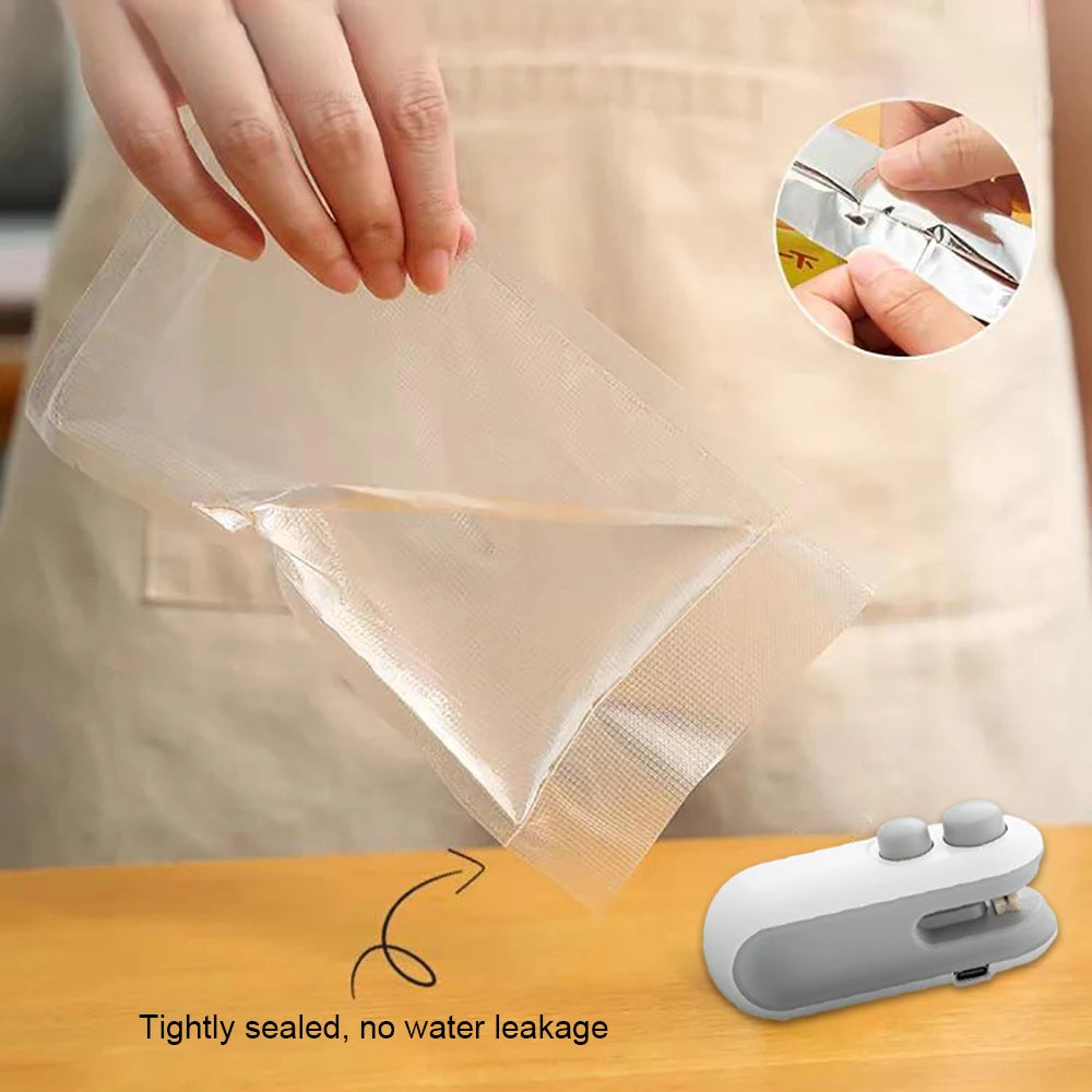 Mini Sealing Machine 2IN1 Heat Sealer Storage Bag Package Plastic Food Sealer USB Rechargable Clip Bag Handheld Food Heat Sealer