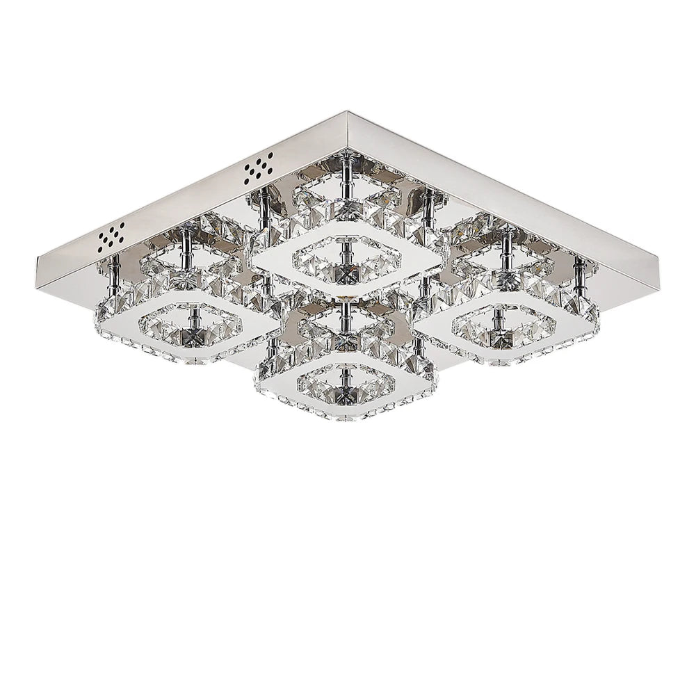 KOMORE Square Multiple-size Glamourous Crystal LED Ceiling Light, Cool White / Stepless Dimming for Office, Living Room, Bedroom