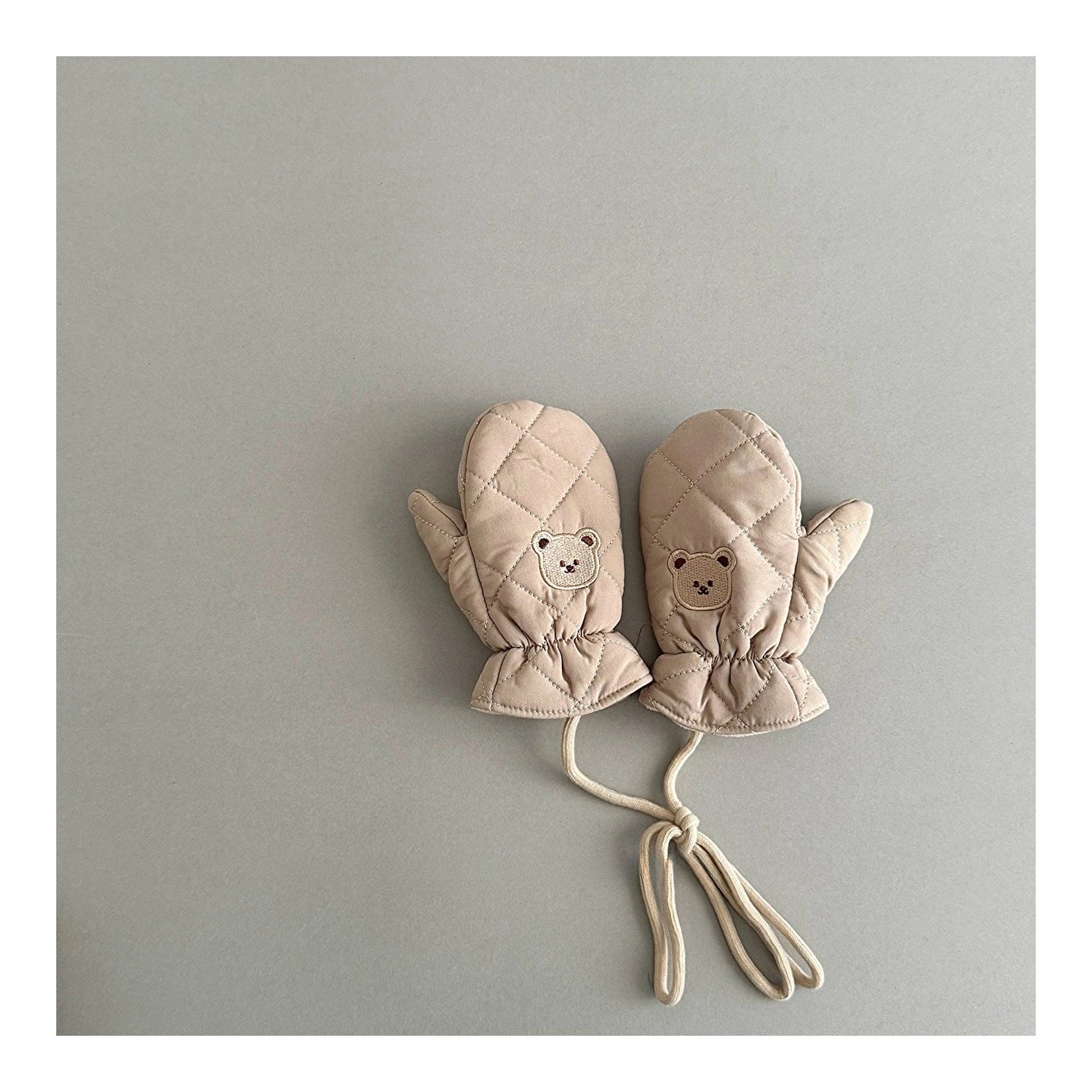 Kids Winter Gloves with Neck String - Warm Cartoon Mittens for Toddlers