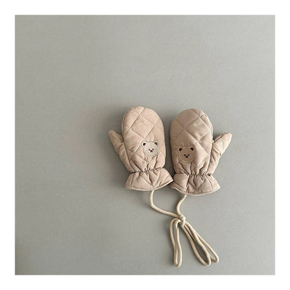 Kids Winter Gloves with Neck String - Warm Cartoon Mittens for Toddlers