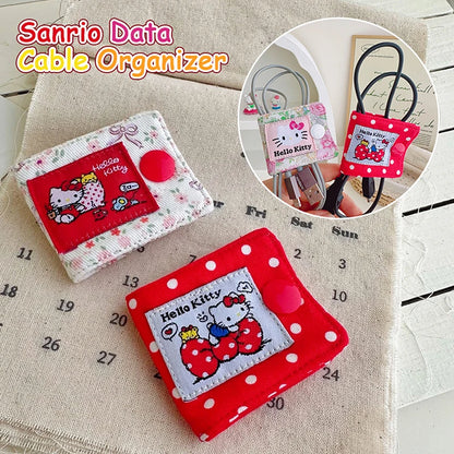 Hello Kitty Data Cable Organizer Fabric Sanrio KT Cat Charger Cord Storage Holder Data Line Bobbin Winder
