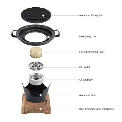 Mini BBQ Alcohol Stove Barbecue Grill Japanese One Person Cooking Oven Detachable Outdoor BBQ Plate Roasting Meat Tools