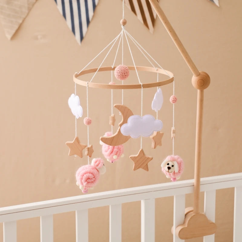 Baby Crib Bed Bell Rattle Toy 0-12 Months Wooden Mobile Cartoon Bee Bed Bell Hanging Toy Holder Bracket Infant Crib Bracket Gift