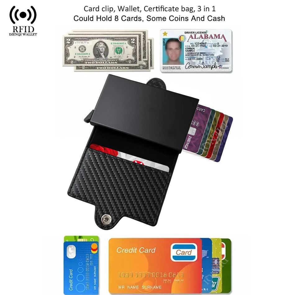 Men Wallet for Apple Airtag RFID Blocking Card Holder  Air Tag Wallet Business Pop Up Slide Cardholder Case with Zip Coin Purse