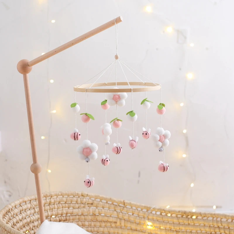 Baby Crib Bed Bell Rattle Toy 0-12 Months Wooden Mobile Cartoon Bee Bed Bell Hanging Toy Holder Bracket Infant Crib Bracket Gift