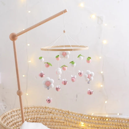 Baby Crib Bed Bell Rattle Toy 0-12 Months Wooden Mobile Cartoon Bee Bed Bell Hanging Toy Holder Bracket Infant Crib Bracket Gift