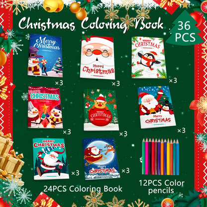 Christmas Coloring Book,24pcs Christmas Coloring Books Bulk/Xmas Activity Books Bulk & 12 Christmas Party Color Pencils for Kids
