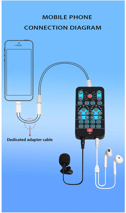 i9 Voice Changer Mini Multiple Audio Effect Bluetooth-Compatible Live Sound Cards Ultra-Thin Portable Live Sound Card Mic Tool