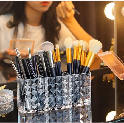 Diamond Pattern Mirrored Bathroom Storage Box - Premium Cosmetic Organizer for Lipstick & Makeup