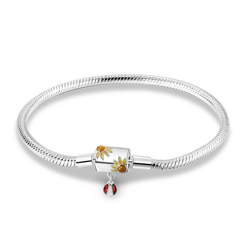 925 Sterling Silver Charm Bracelet - Leaf, Clover, Butterfly & Heart Design | 17-20cm Adjustable