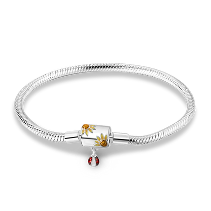 925 Sterling Silver Charm Bracelet - Leaf, Clover, Butterfly & Heart Design | 17-20cm Adjustable