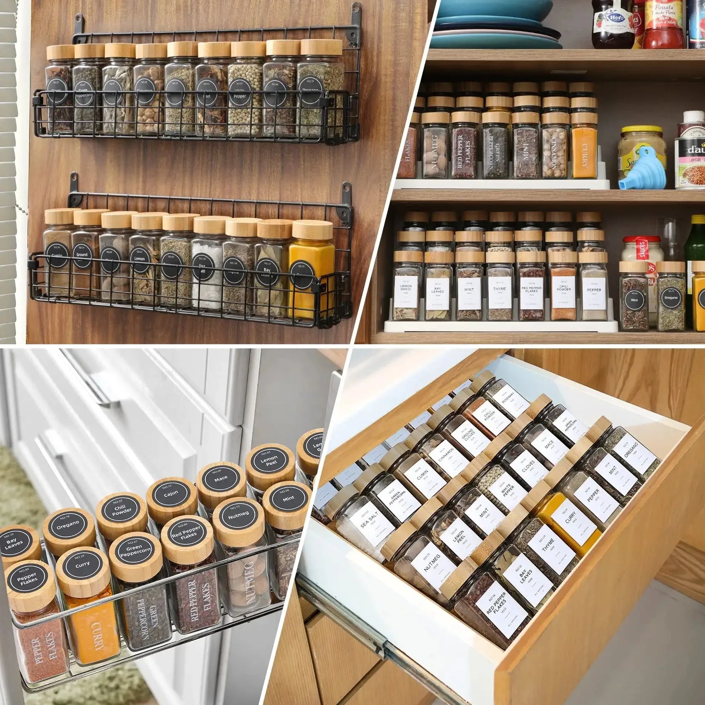 5/12Pcs Glass Spice Jars with Bamboo Lid Spice Seasoning Containers Salt Pepper Shakers Spice Organizer Kitchen Spice Jar Set