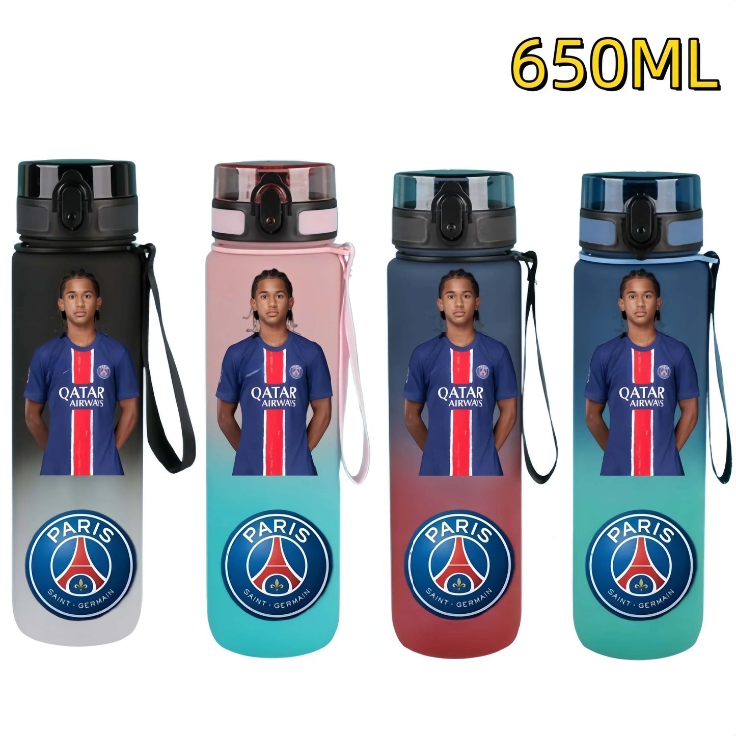 650ml 2025 Champion Team Football Star Water Cup Désiré Doué Portable Large Capacity Sports Fitness Flip Cover Drinking Bottle