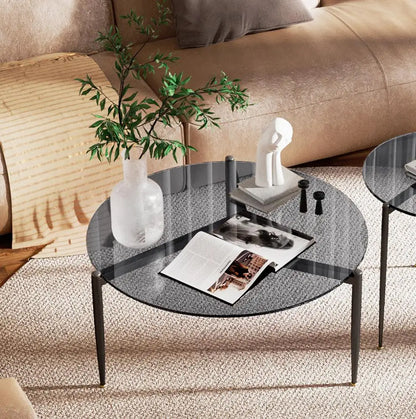 Coffee Table Leisure Round Table Tempered Glass Sofa Side End Table with Sleek Metal Legs for Living Room Office