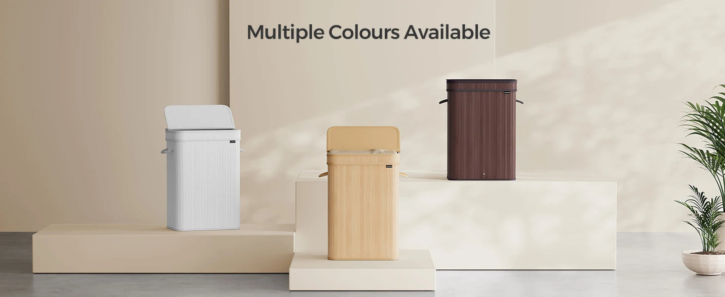SONGMICS Laundry Hamper with Lid, Bamboo Laundry Basket, Removable Machine Washable Hamper Basket, with Handles, 72 L