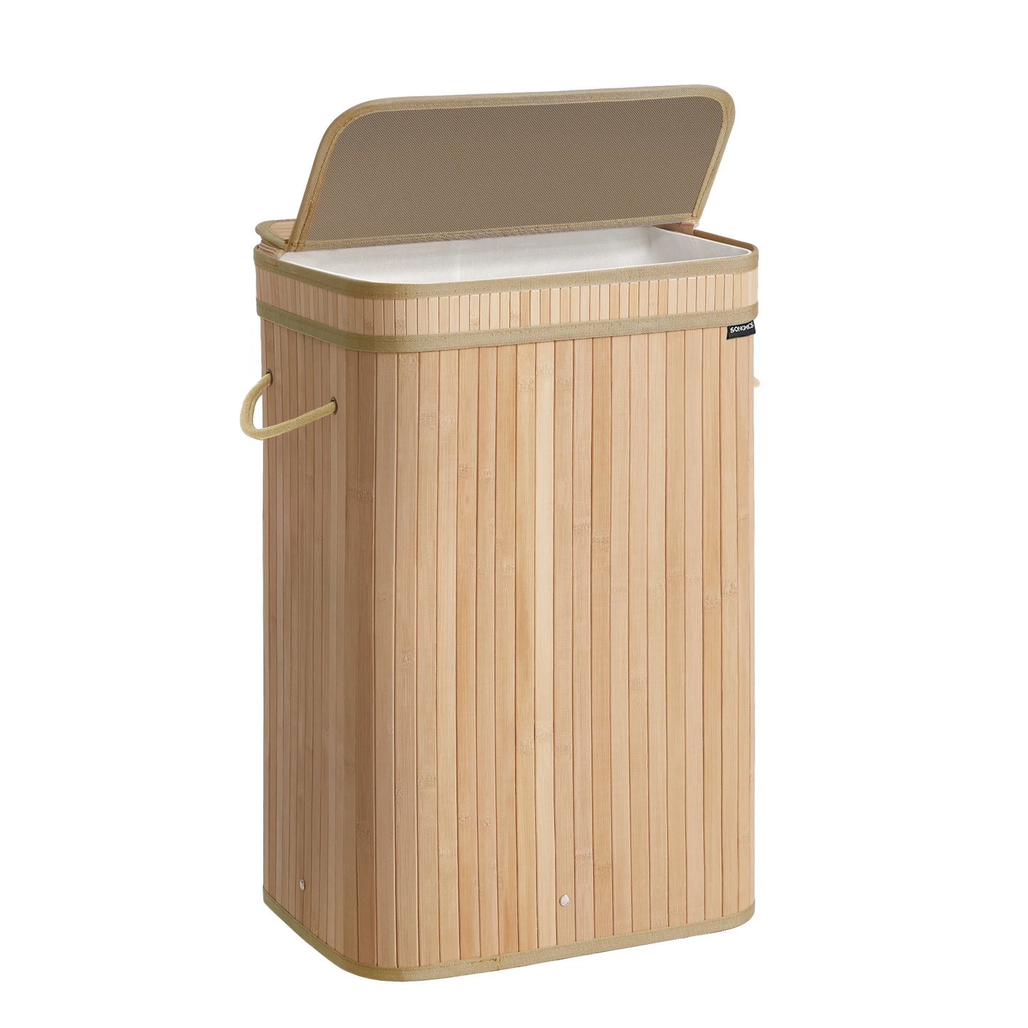 SONGMICS Laundry Hamper with Lid, Bamboo Laundry Basket, Removable Machine Washable Hamper Basket, with Handles, 72 L