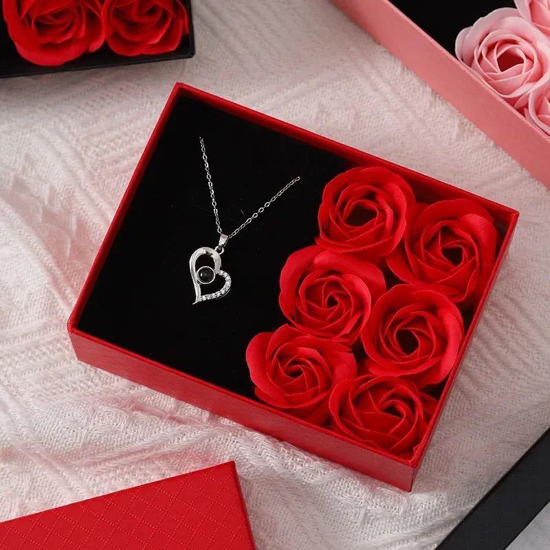 Valentine's Day Jewelry Gift Packaging Box  6 Rose Pendants Ring Bracelet Eternal Flower Window Opening Jewelry Box Romantic Bag
