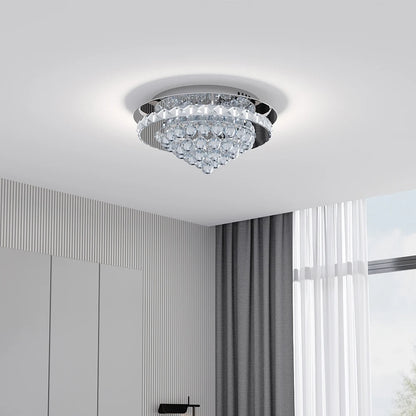 KOMORE Round Crystal-droplets LED Semi Flush Mount Ceiling Light, 36 W Polished Chrome Cool White / Stepless Dimming