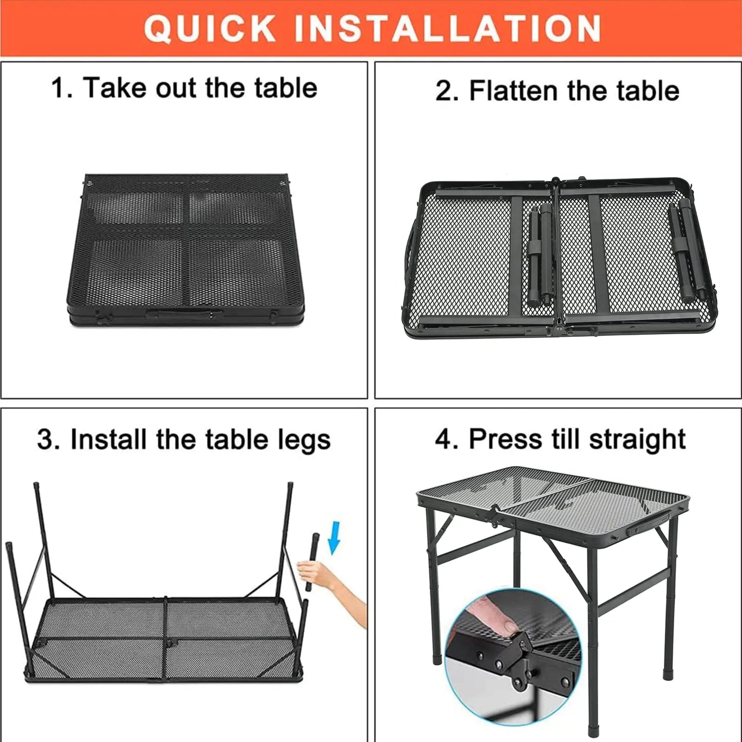 Grill Table For Outside,Lightweight Aluminum Folding Portable Metal Mesh Outdoor Grill Table For Camping Cooking BBQ RV Picnic