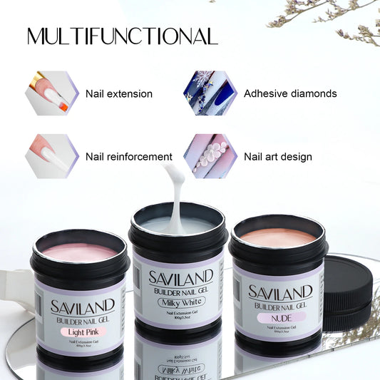 Saviland 100g Builder Nail Gel White Nude Pink Nail Extension Gel Multifunctional Nails Art Gel Polish Soak Off UV for Salon DIY