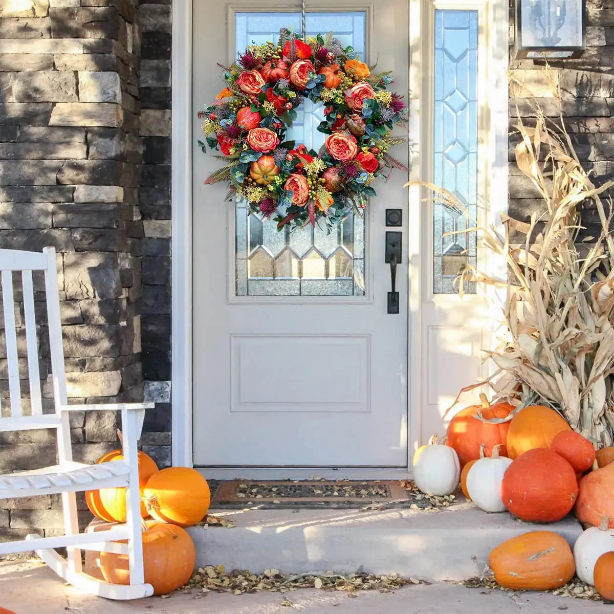Decoration Wreath Fall Peony Pumpkin Sunflowe for Front Door Festival Celebration Peony home Farmhouse