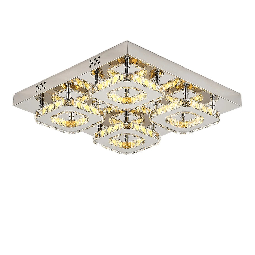 KOMORE Square Multiple-size Glamourous Crystal LED Ceiling Light, Cool White / Stepless Dimming for Office, Living Room, Bedroom