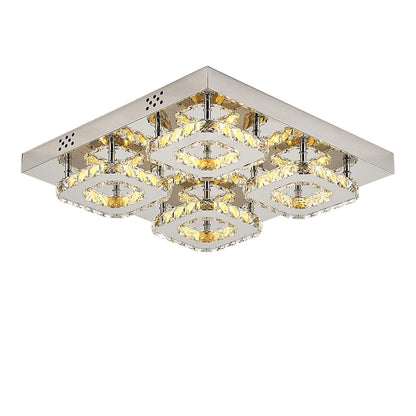 KOMORE Square Multiple-size Glamourous Crystal LED Ceiling Light, Cool White / Stepless Dimming for Office, Living Room, Bedroom
