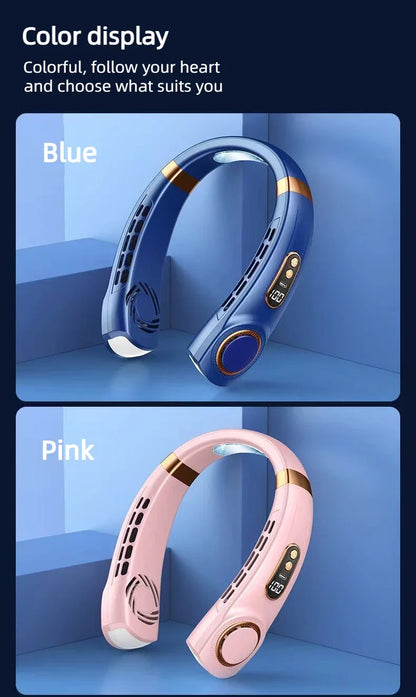 JKUOO Portable Neck Fan,Hands Free Bladeless Fan with LED 4 Cooling Plate,Personal Fan 4000mAh Battery USB Rechargeable