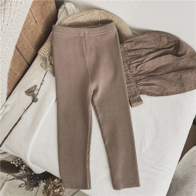 Autumn Baby Girl Leggings Solid Color Ribbed Knit Stretchy Pants 0-6Y Toddler Casual Daily Wear Pantyhose
