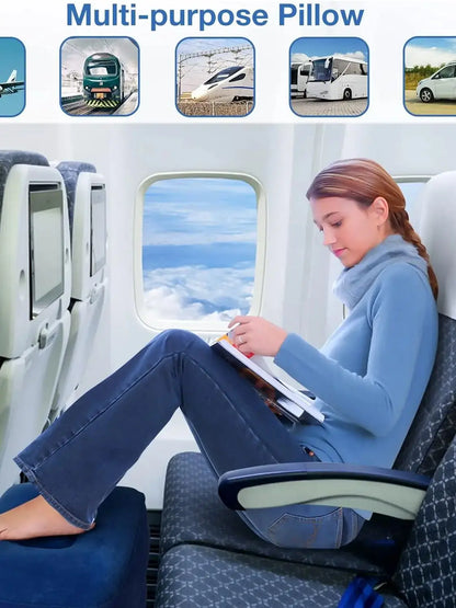 Airplane Foot Rest Travel Foot Rest Pillow Inflatable Travel Foot Rest for Airplanes Adjustable Height 3-Layer Ergonomic Folding