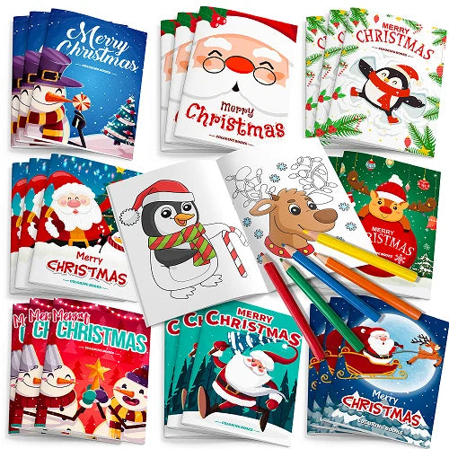 Christmas Coloring Book,24pcs Christmas Coloring Books Bulk/Xmas Activity Books Bulk & 12 Christmas Party Color Pencils for Kids