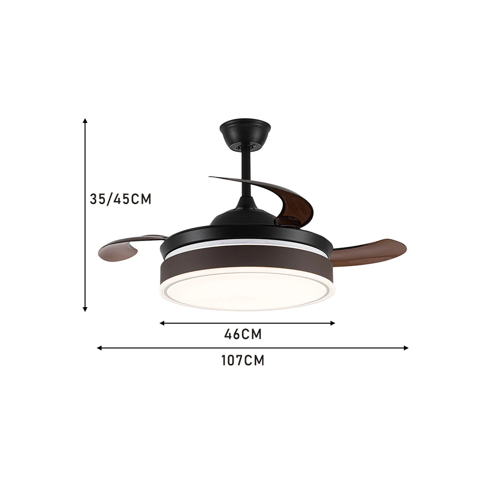 KOMORE Modern Style Indoor Round Ceiling Fan with Light and Remote, 3 Colour Temperature for Office, Living Room, Bedroom