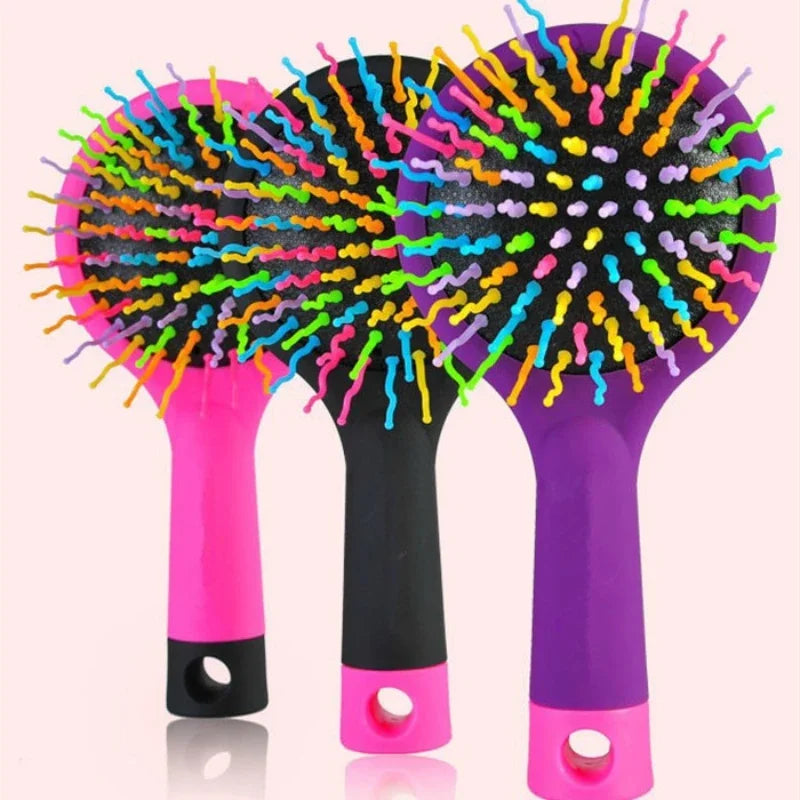 Rainbow Air Volume Paddle Hair Comb Brush with Makeup Mirror Detangler Hair Curl Straight Massage Comb Brush Hair Styling Tool