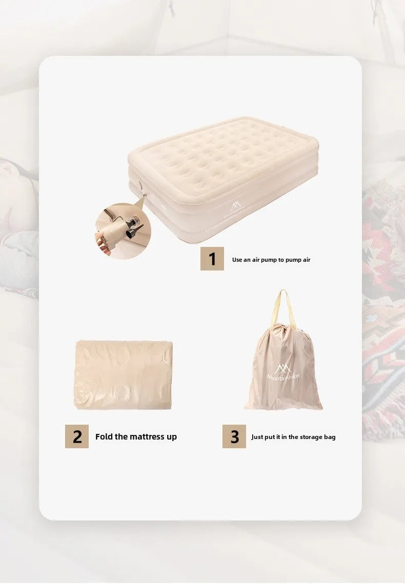 MOUNTAINHIKER 2025 Interior Air Mattress Glamping Mats PVC Inflatable Sleeping Mattress 1/3 Person Camping Bed Mat Built-in Pump