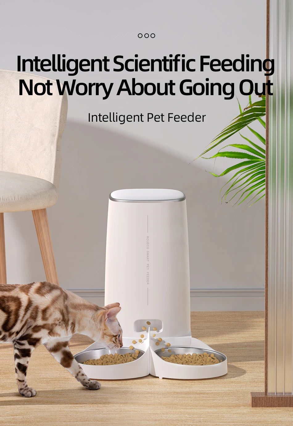ROJECO WiFi Smart Pet Feeder — Automatic Cat & Dog Food Dispenser with App Control