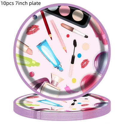 Cosmetics Makeup SPA Theme Party Decoration Tableware Set Paper Cup Plate Napkins Tablecloth Wedding Event Girls Birthday Favor