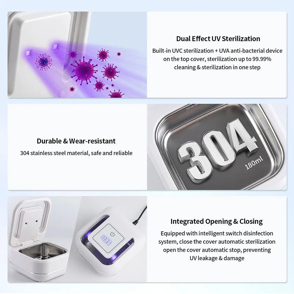 Ultraschallreiniger für den Haushalt, Ultraschall-Schmuckreiniger, UV-Licht-Sterilisation, Ultraschall-Reinigungsgerät für Zahnprothesen
