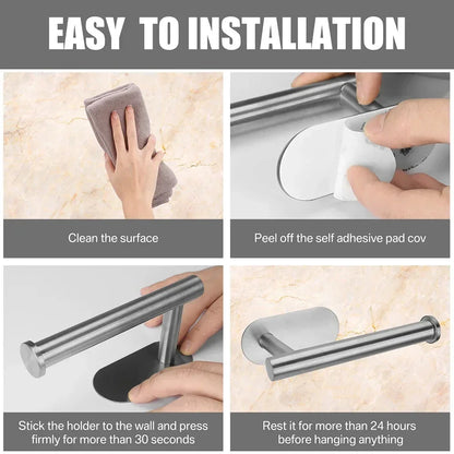 Adhesive Toilet Roll Paper Holder Organizer Wall Mount Storage Stand Kitchen Bathroom No Drill Tissue Towel Dispenser Stainless