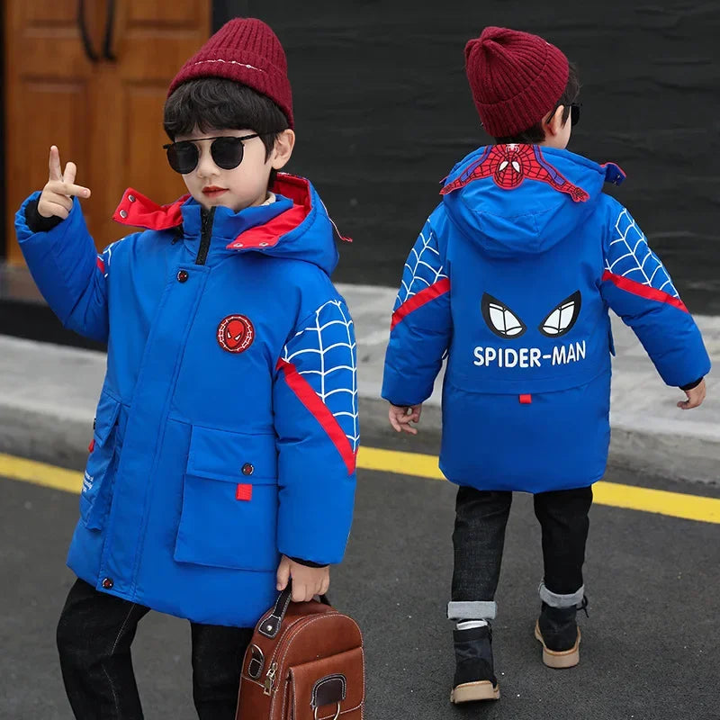 Boys Spiderman Winter Jacket - Thick Warm Hooded Down Parka Coat for Kids