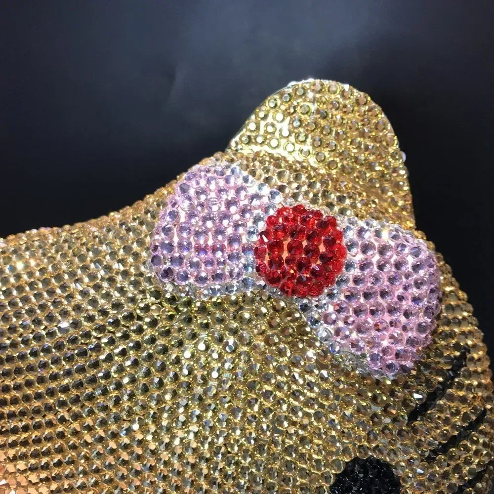 Hello Kitty Anime Cartoon Shape Rhinestone Cartoon Full Of Diamonds Dinner Bag Handmade Diamond-set Lady's Clutch Christmas Gift