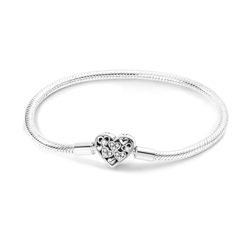 925 Sterling Silver Charm Bracelet - Leaf, Clover, Butterfly & Heart Design | 17-20cm Adjustable